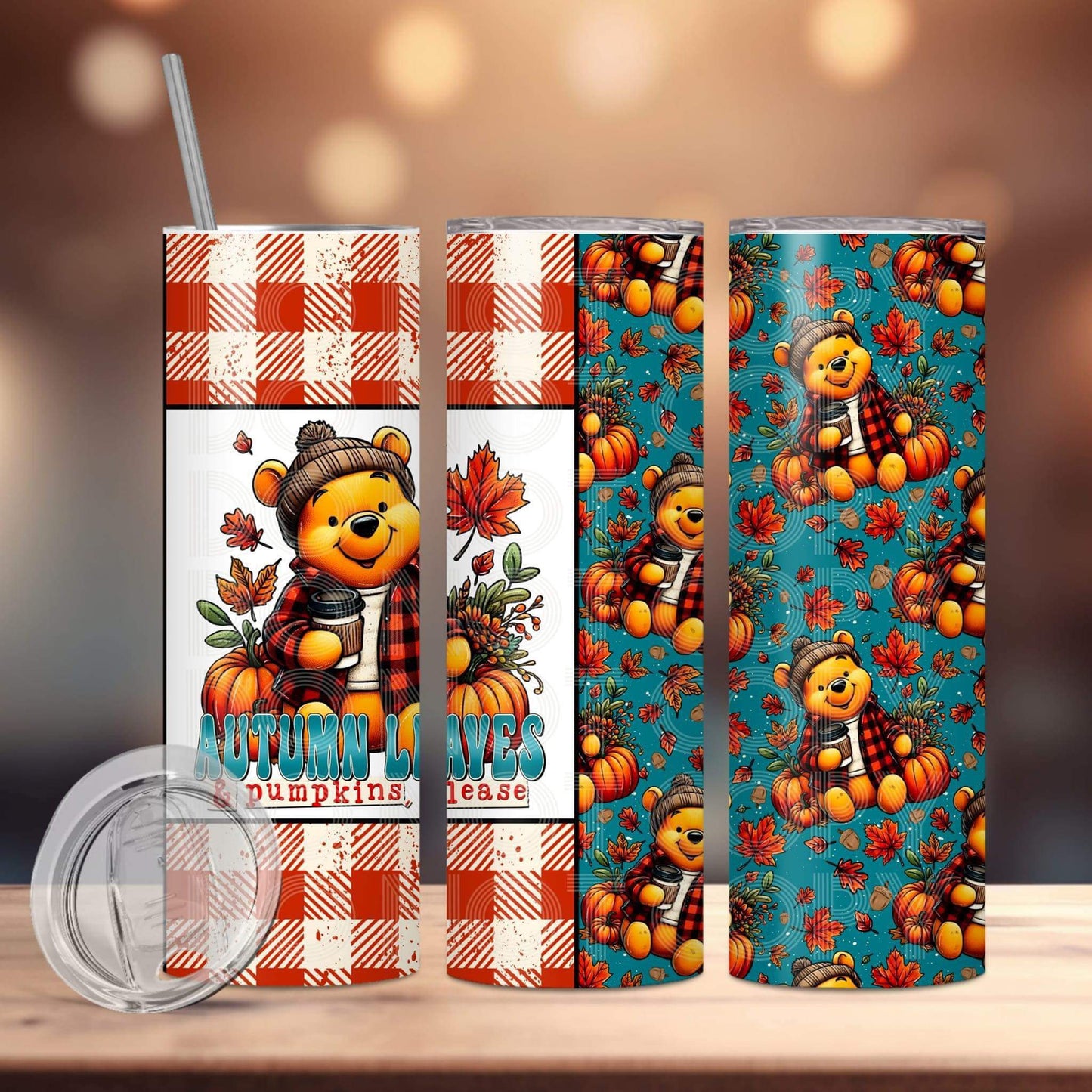 Autumn Leaves & Pumpkins Please Tumbler Sublimation Print