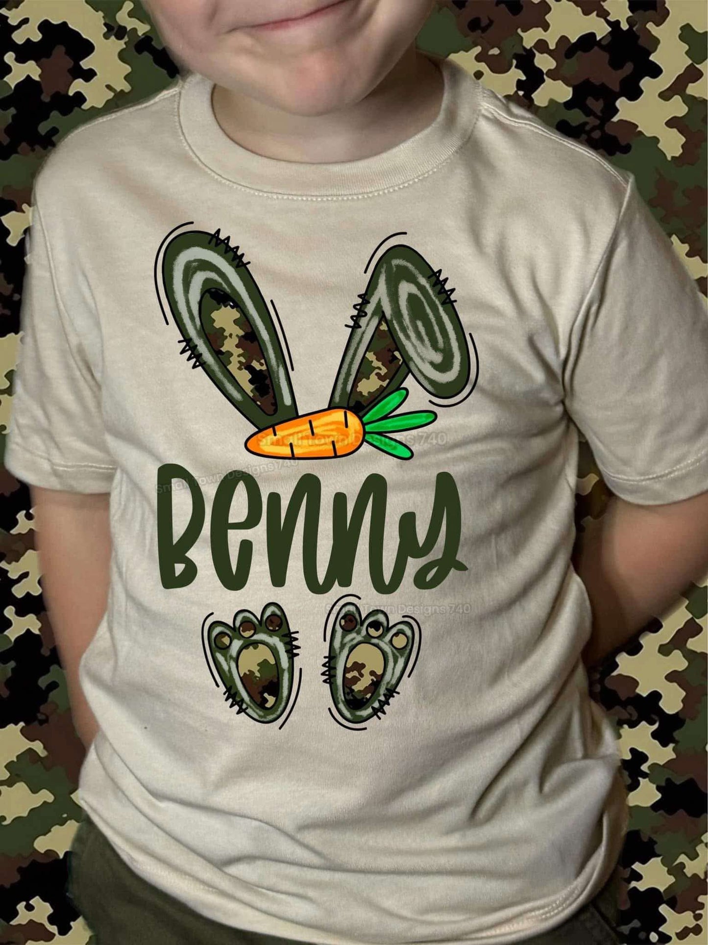 Kids Camo Bunny Ears Custom Name Top