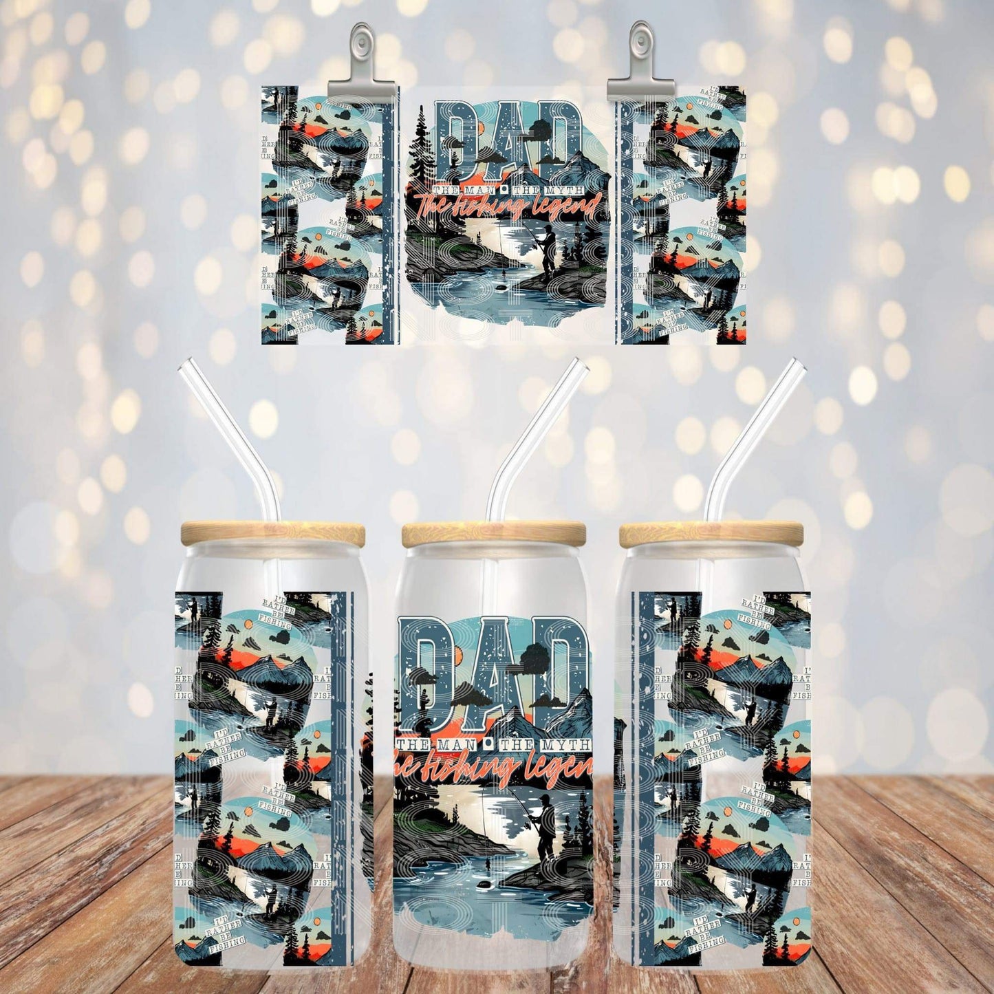 16oz glass can Sub Print The Man The Myth The Fishing Legend