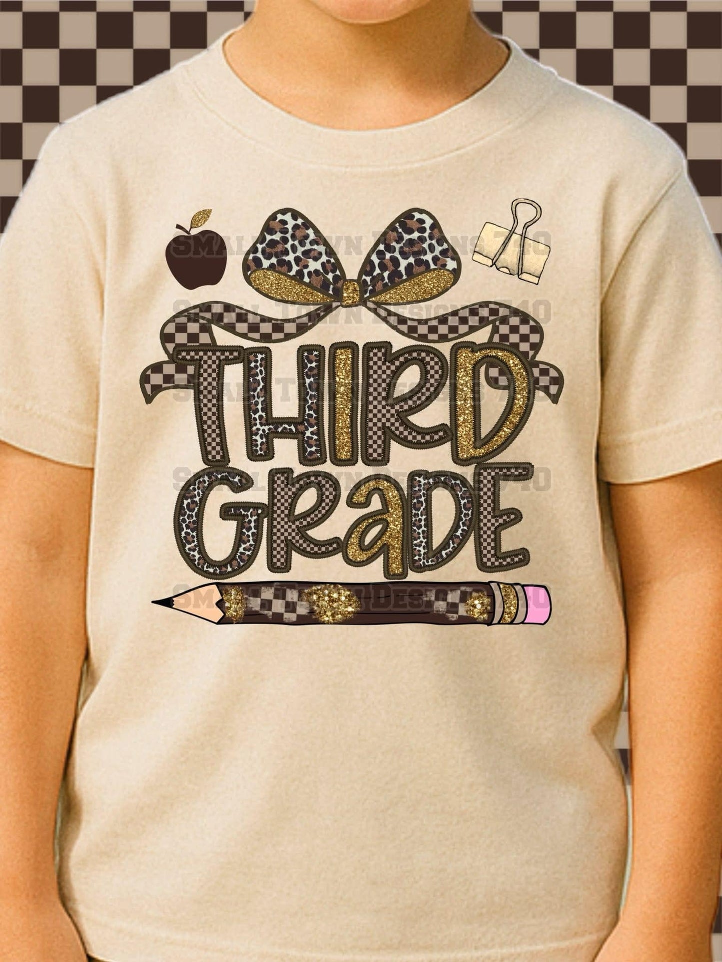 Leopard Checkered Bow Grade Kids Top