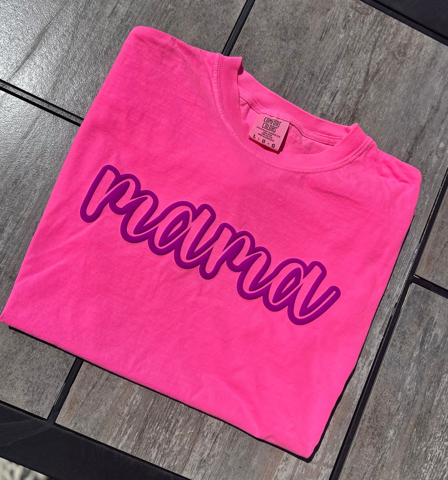 RTS Mama Outline Puff Print Top in Pink