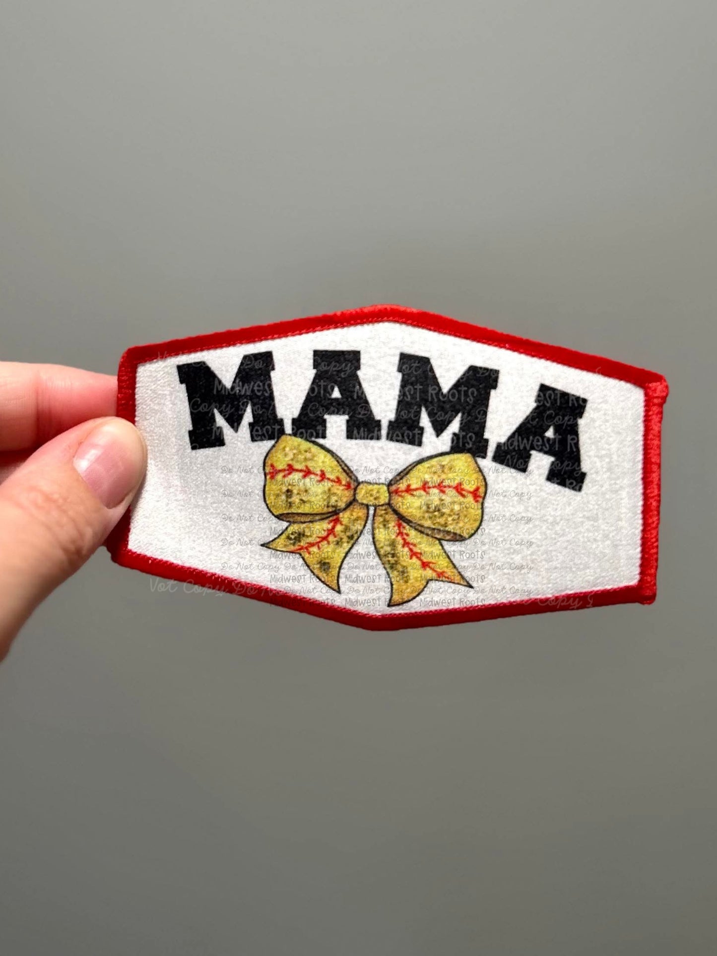 Mama Softball Bow Hat Patch