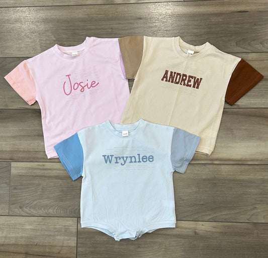 WS Completed Kids Name Color Block Bubble Romper