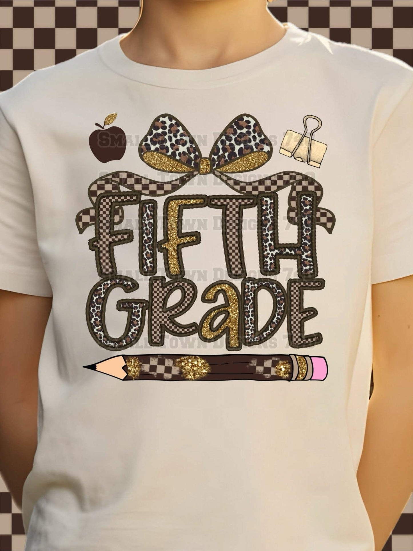 Leopard Checkered Bow Grade Kids Top
