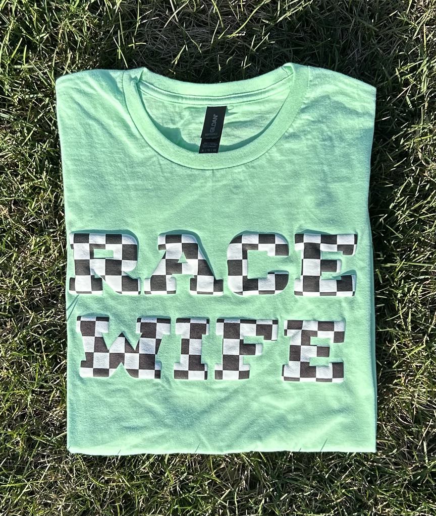 Race Wife Checkered Puff Printed Top