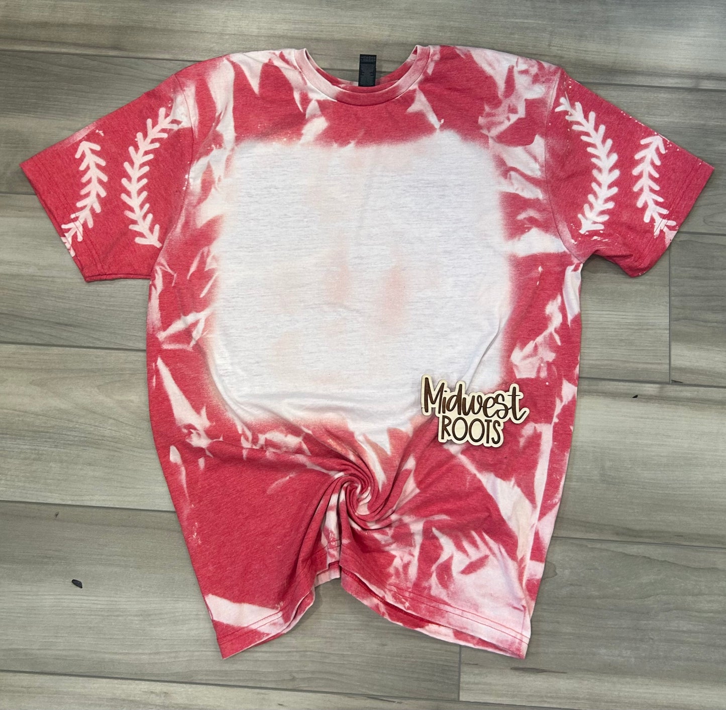 Bleached Blank Top with Baseball/Softball Laces on Sleeves in Red