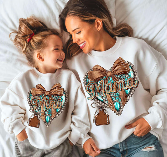 DTF PRINT -  MAMA Turquoise Jewlery Burlap Heart Cowtag