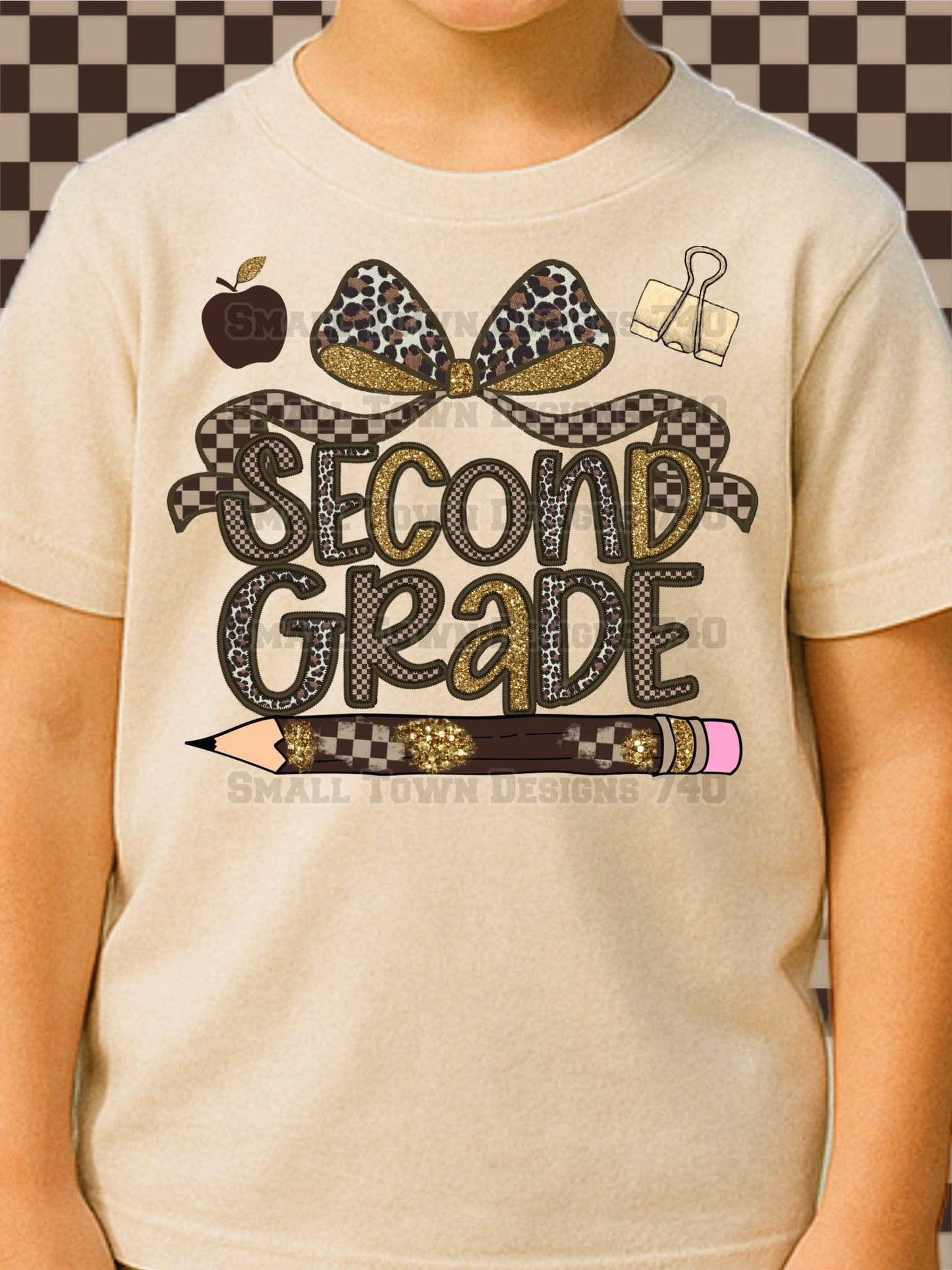 Leopard Checkered Bow Grade Kids Top