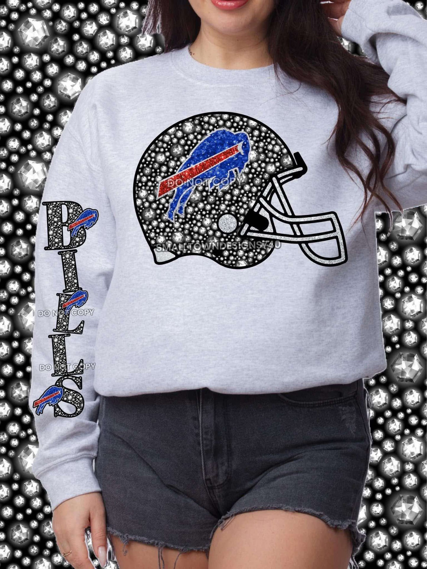 DTF Print - Bills Helmet Faux Rhinestone
