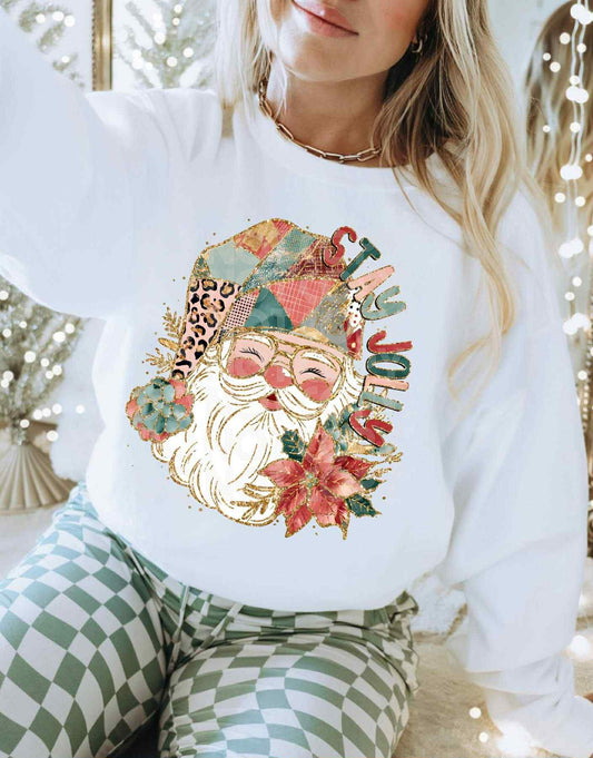 WS Completed Kid Top Stay Jolly Quilted Santa