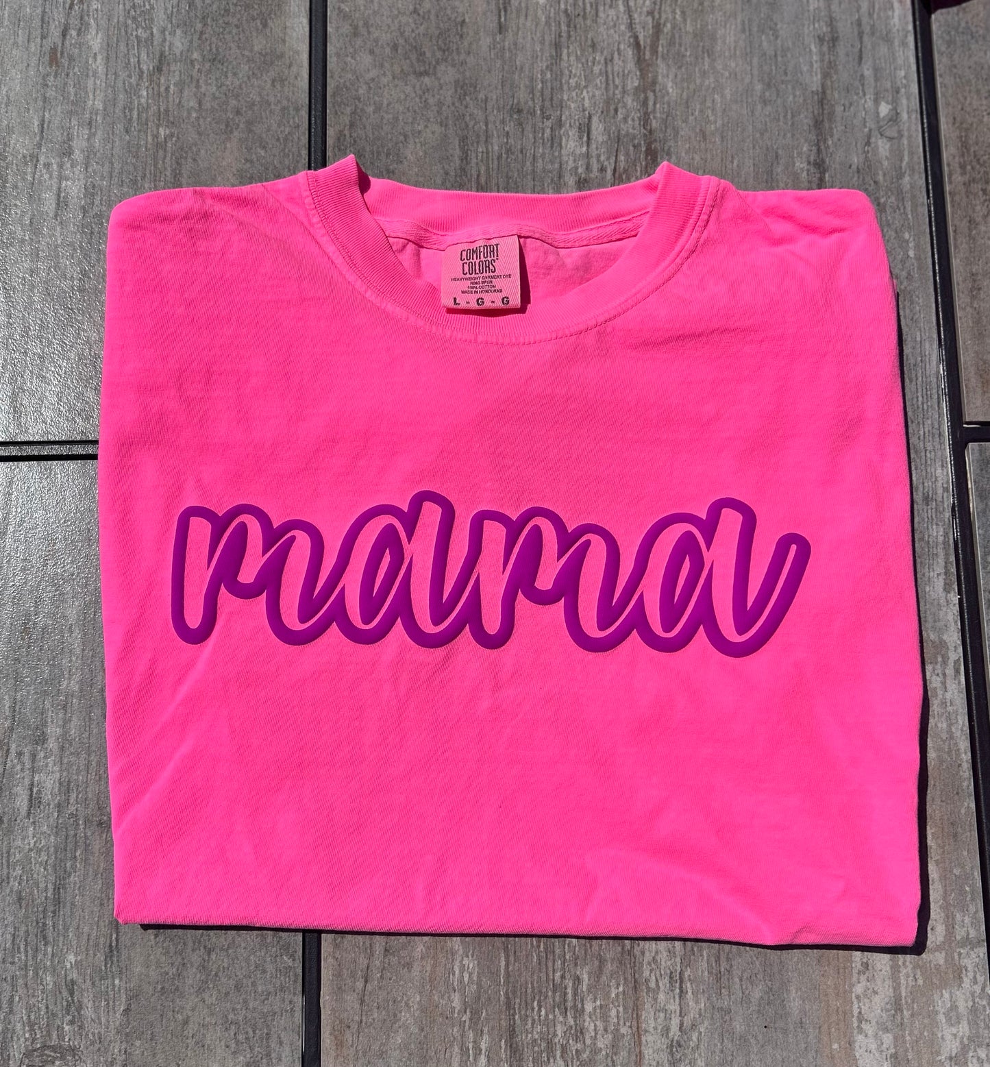 RTS Mama Outline Puff Print Top in Pink