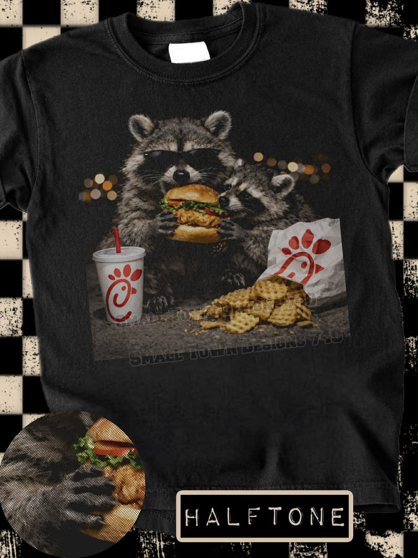 Raccoon Chicken Sandwich Kids Halftone Top