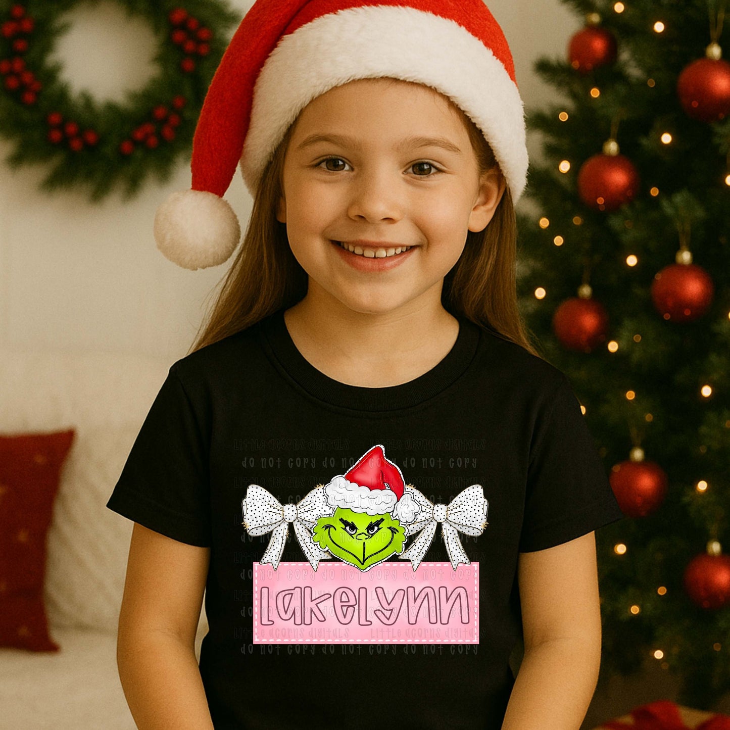 Christmas Girly Green Guy Name Kids Top