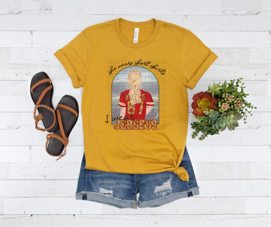 She Wears Short Skirt I Wear Jerseys Faux Sequins Sublimation Print