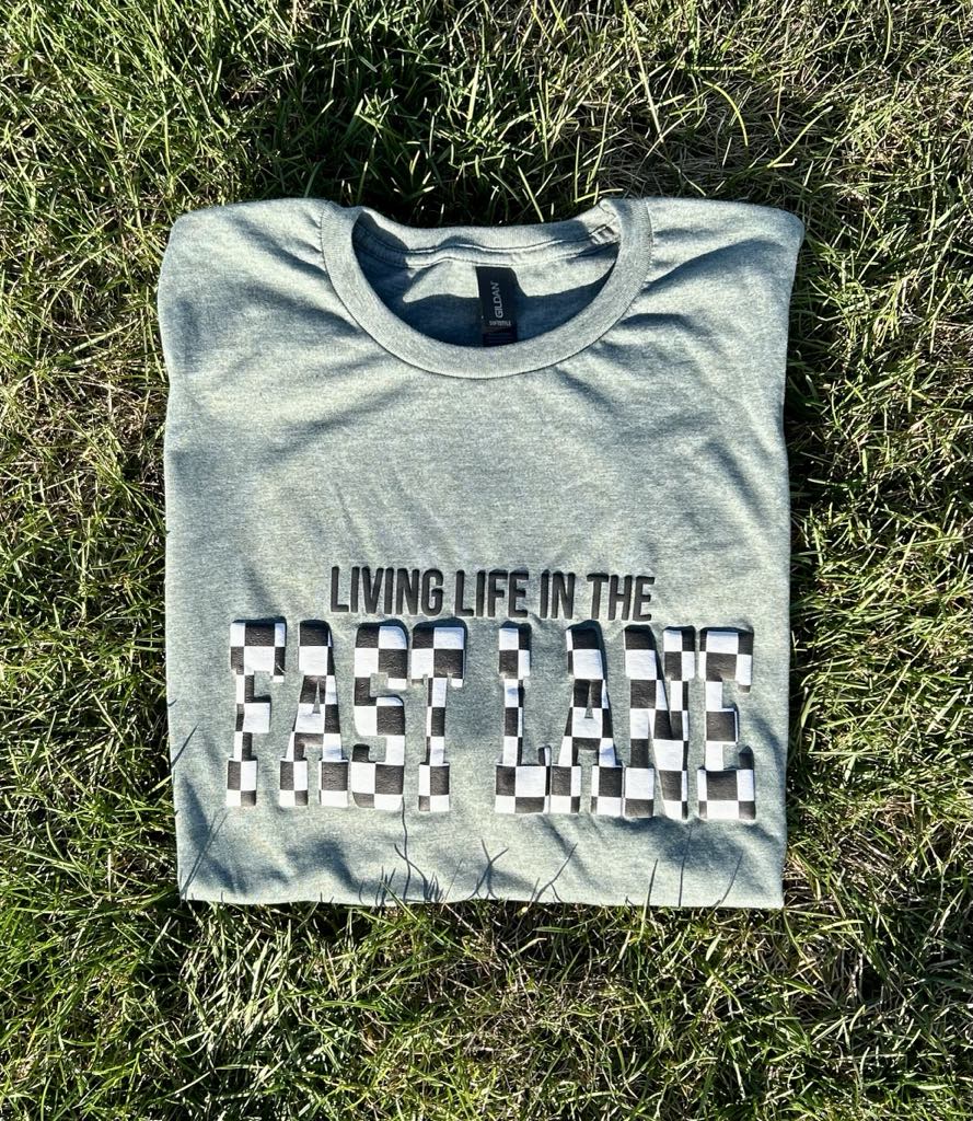 Living Life in the Fast Lane Checkered Puff Printed Top
