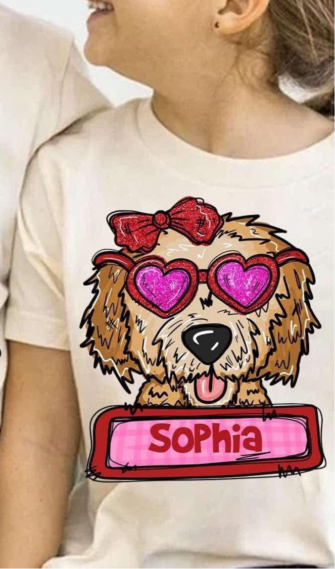 DTF Print - Custom Name Girl Dog Valentine