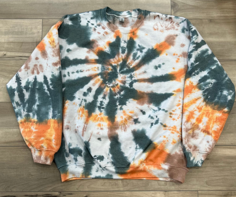 Blank Tie Dye Top in Green, Orange, and Camel