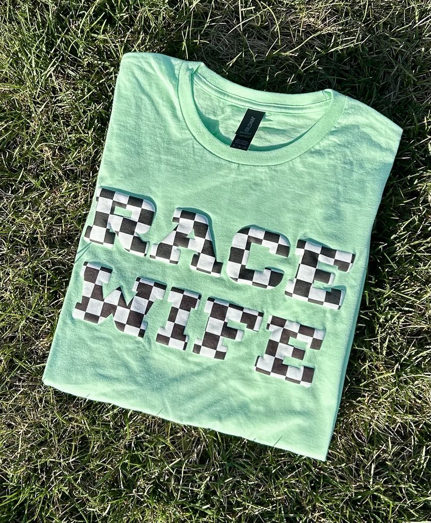 Race Wife Checkered Puff Printed Top