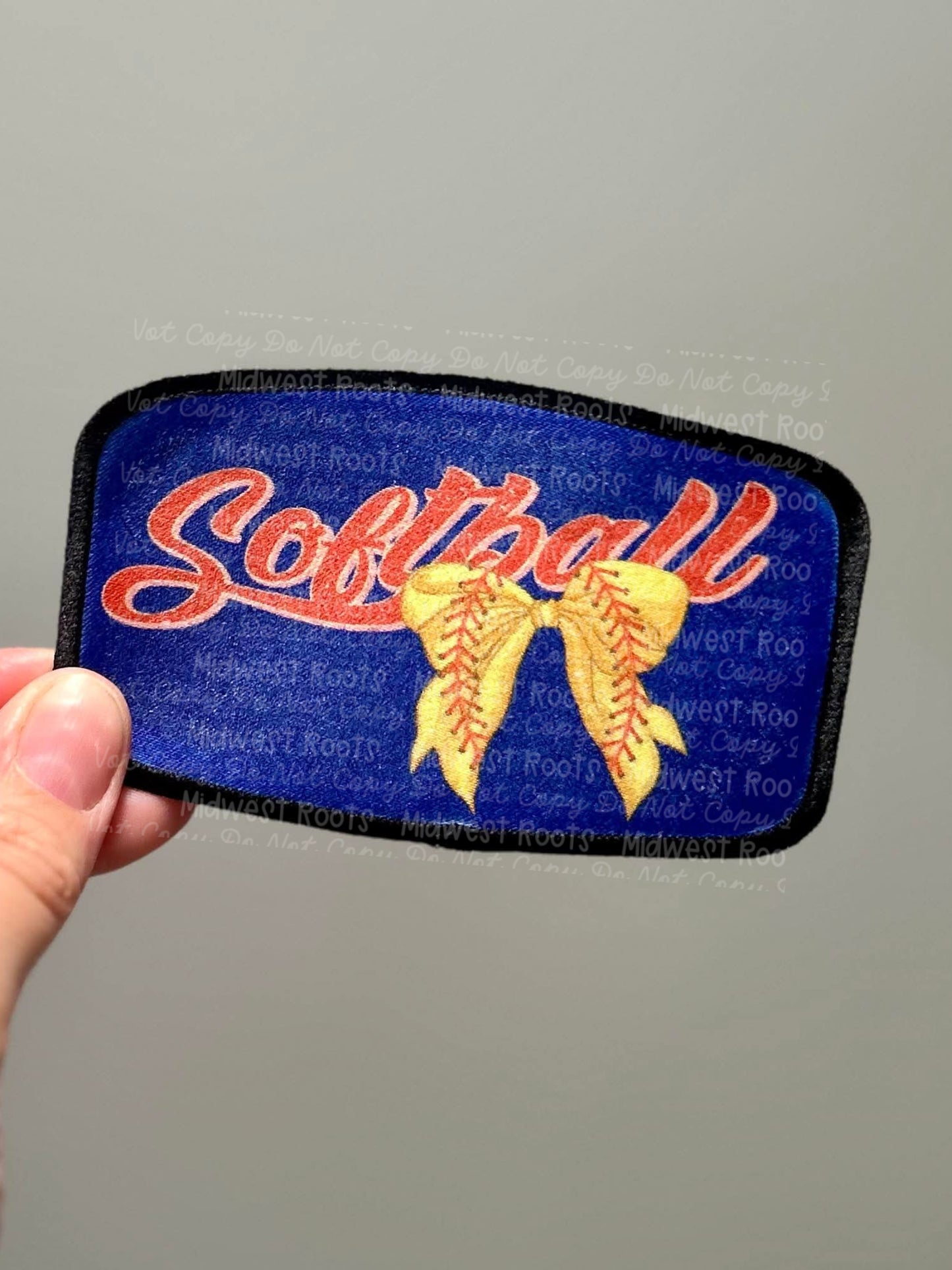 Softball Bow Blue Background Hat Patch
