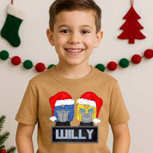 WS Completed Kid Top Christmas Black Robots Name