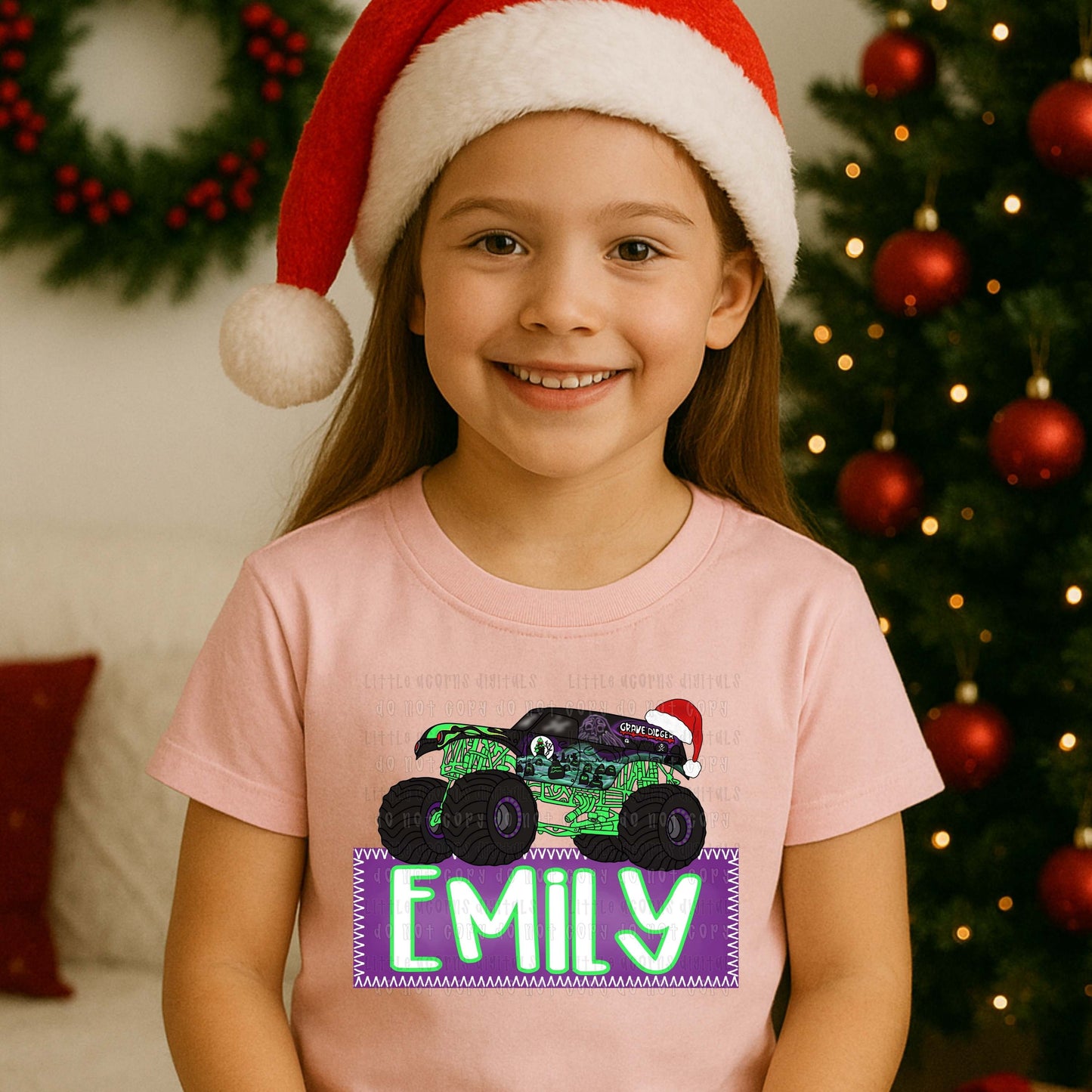 Christmas Monster Truck Purple Name Kids Top