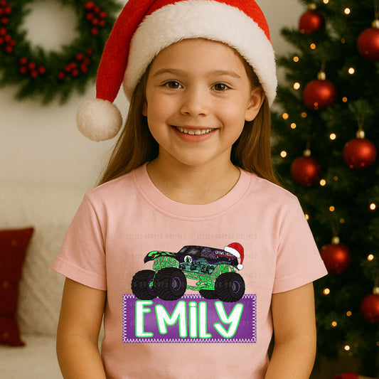 WS Completed Kid Top Christmas Truck Purple Name