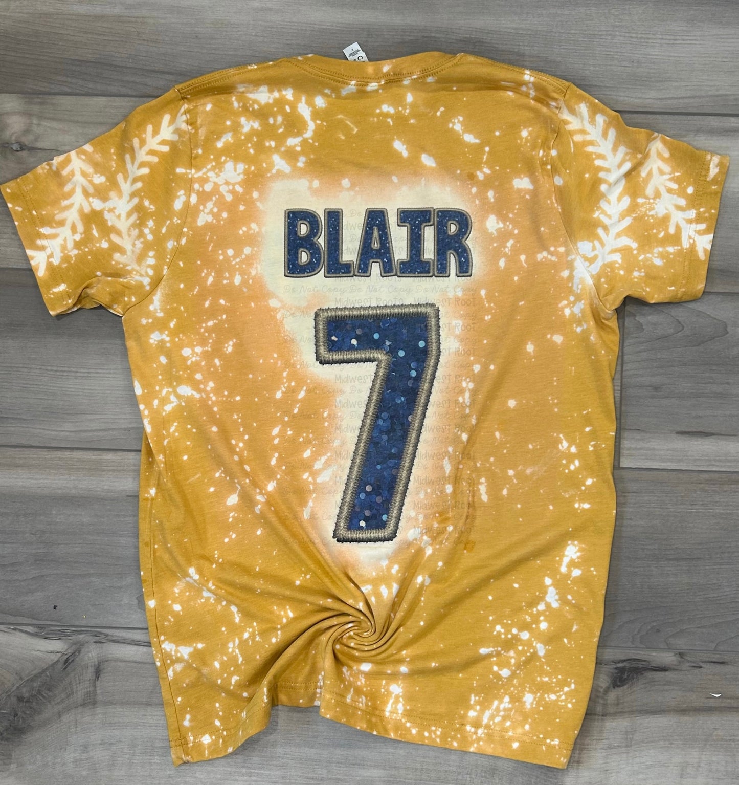Bleached Faux Embroidered Jersey Name/Number Mom with Lace Sleeves Top