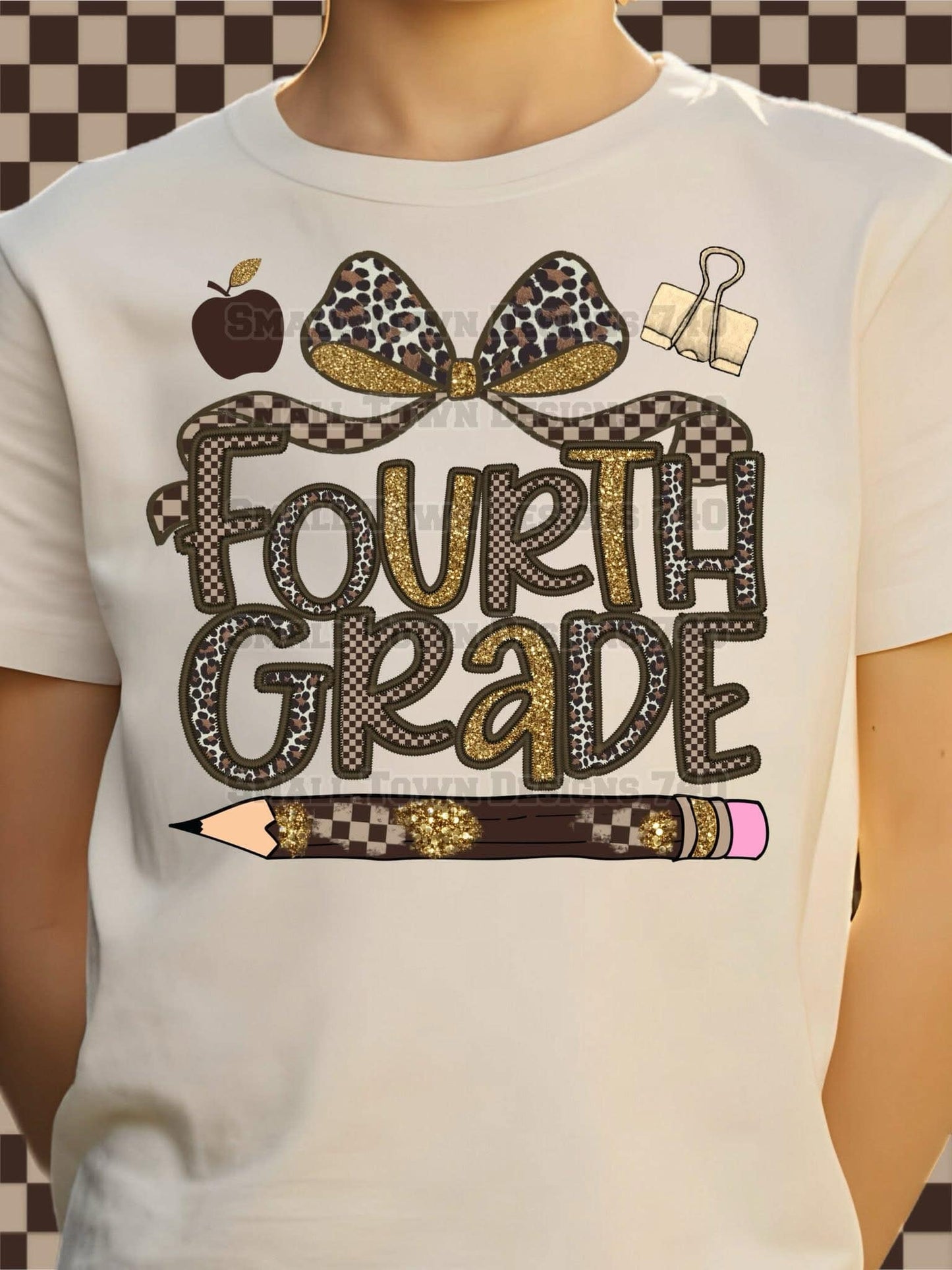 Leopard Checkered Bow Grade Kids Top