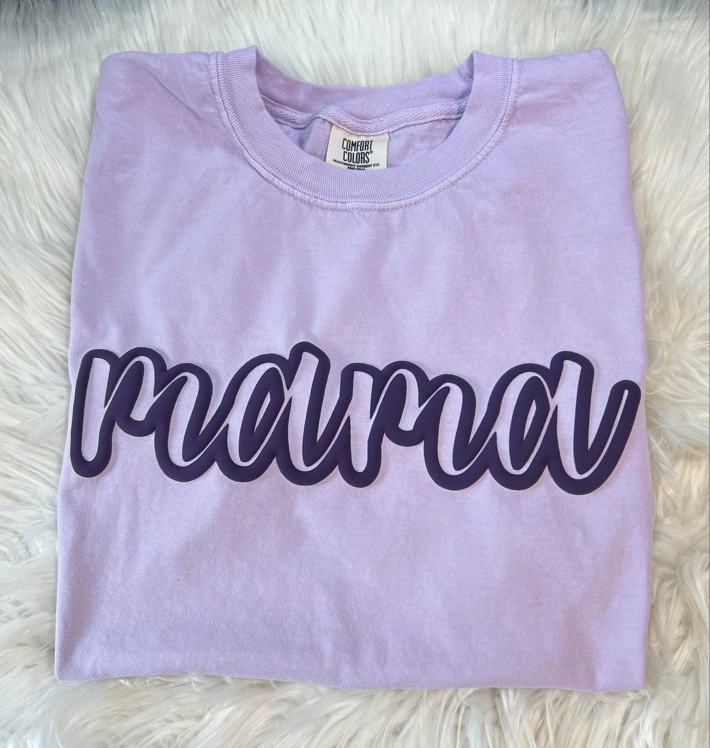 Mama Cursive Outline Puff Print