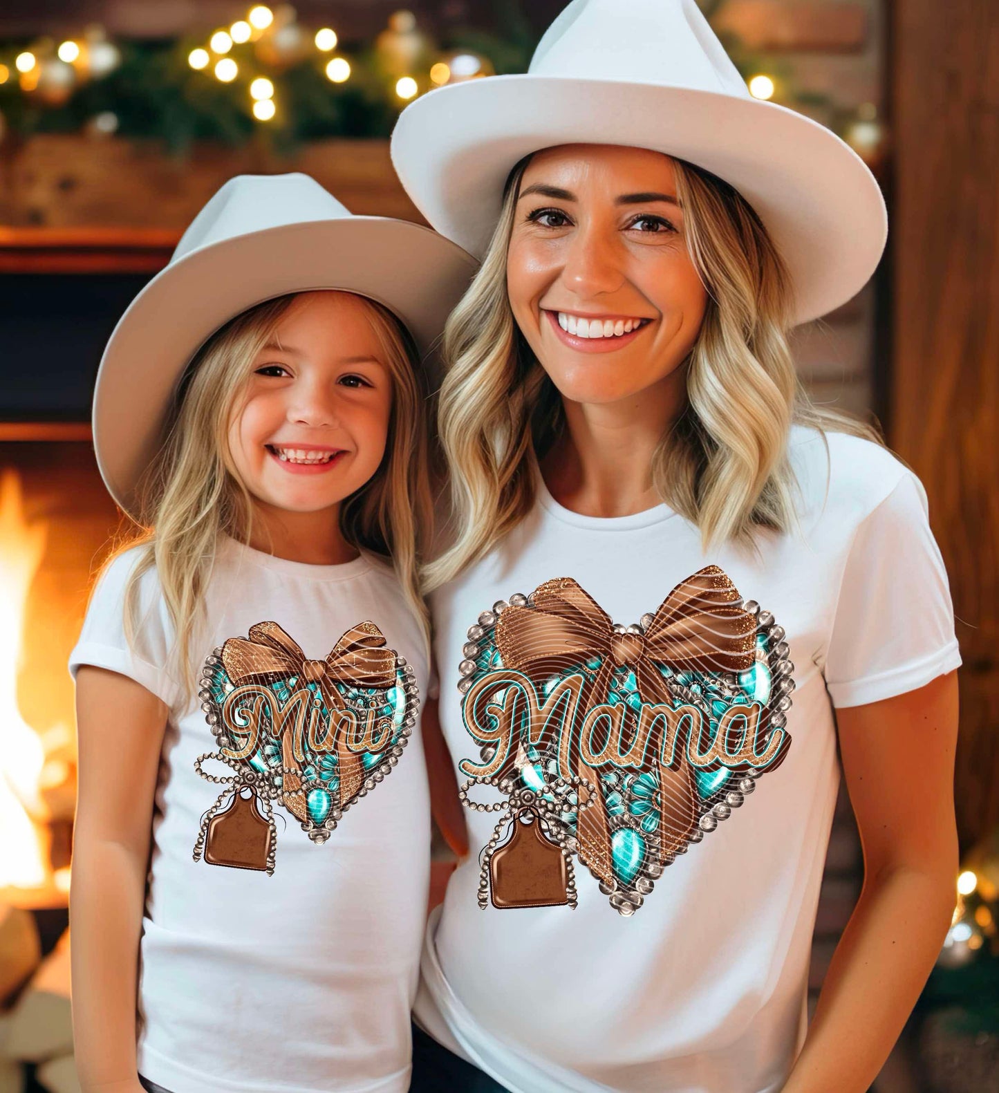 DTF PRINT - MAMA Turquoise Jewlery Burlap Heart Cowtag