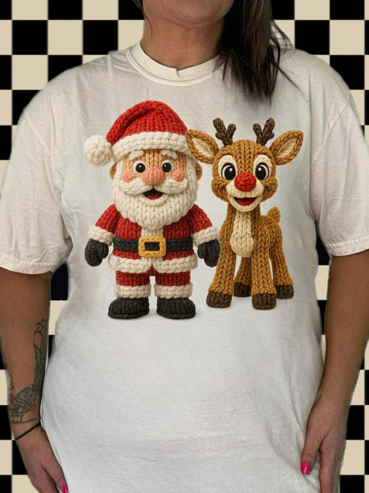 WS Completed Kid Top Faux Yarn Santa & Reindeer