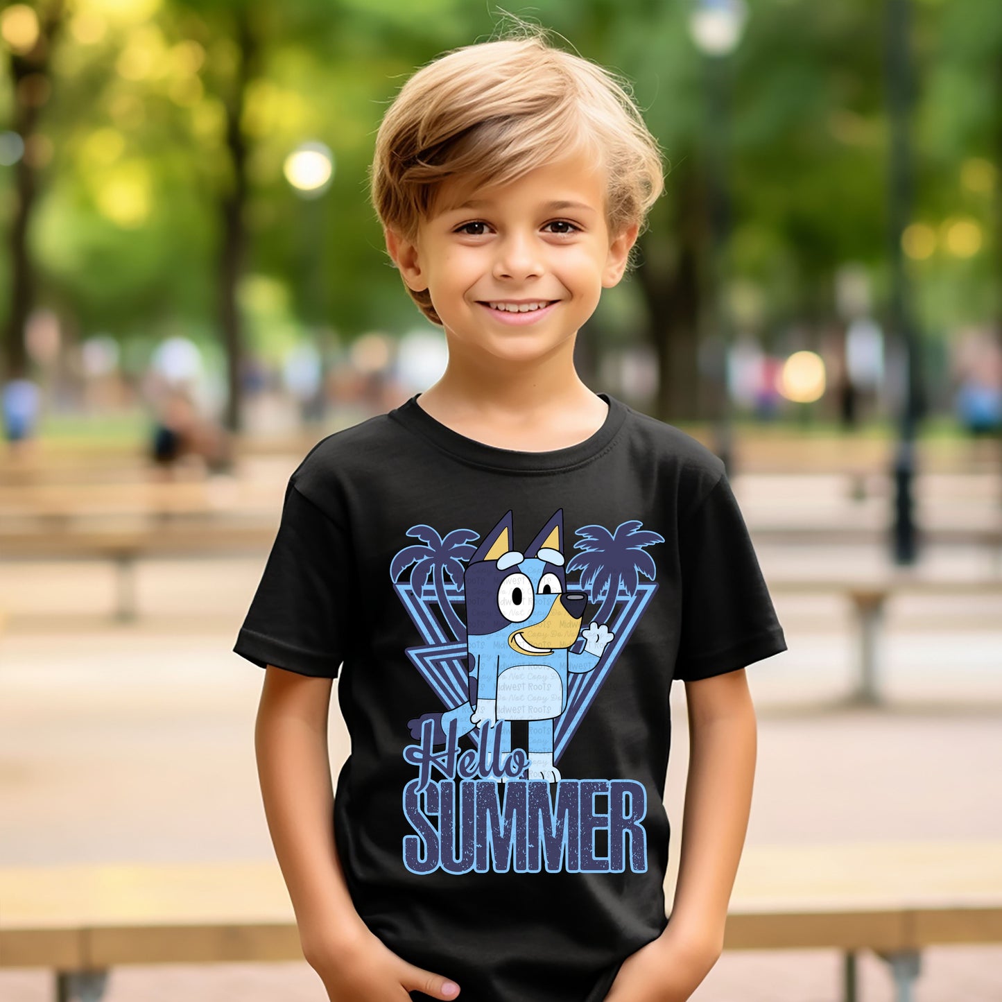 Hello Summer Blue Dog Kids Top