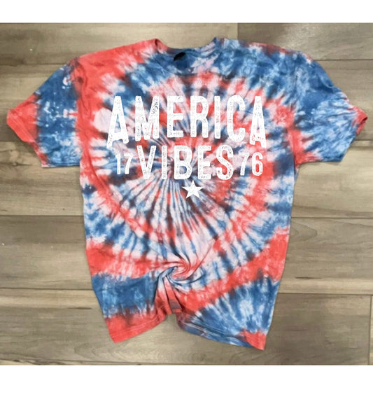 WS Completed America Vibes Tie Dye top in Red White and Blue