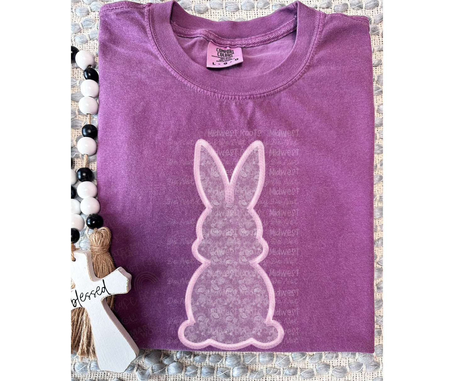 DTF Print - Faux Embroidered Lace Bunny