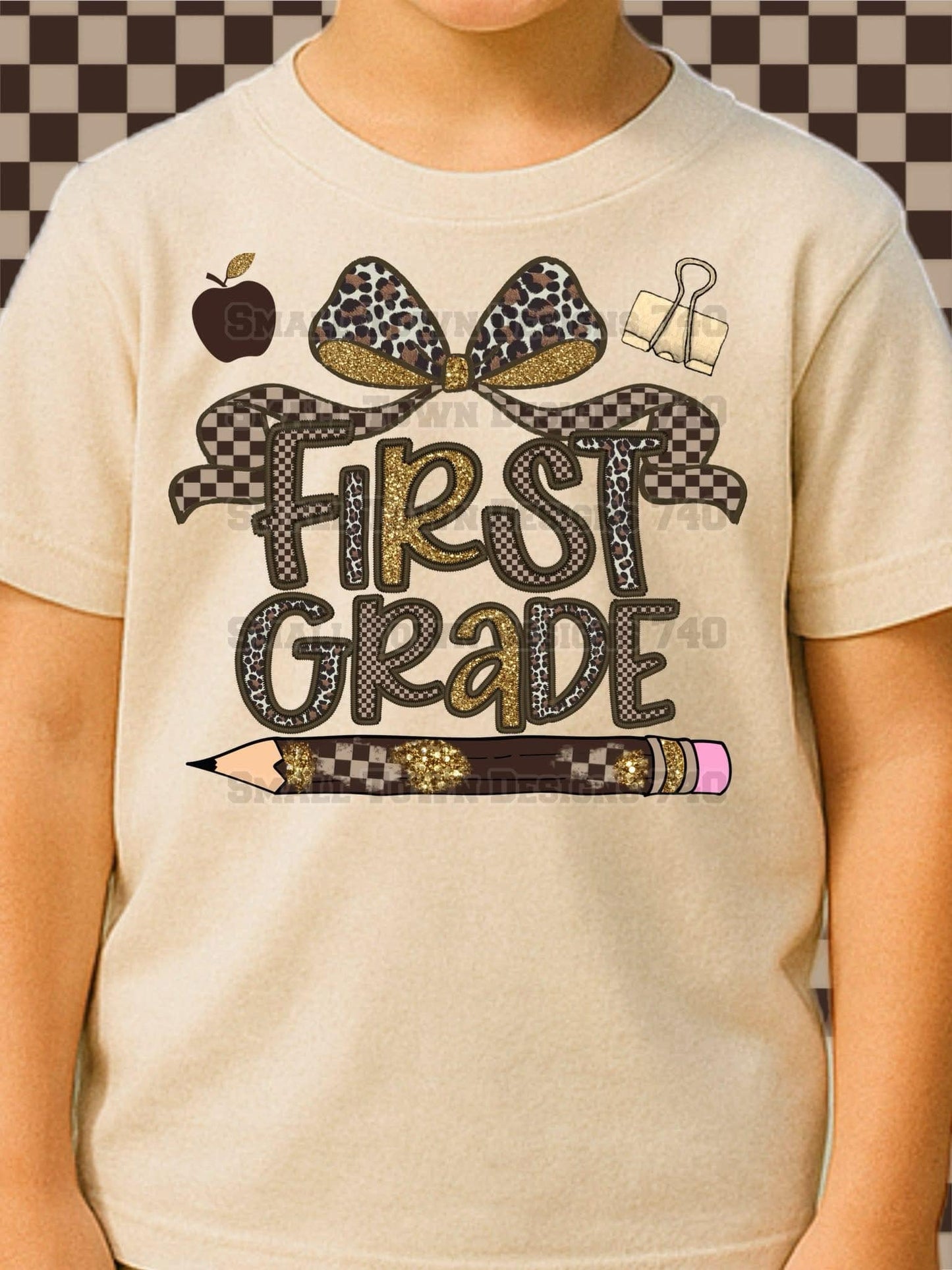 Leopard Checkered Bow Grade Kids Top