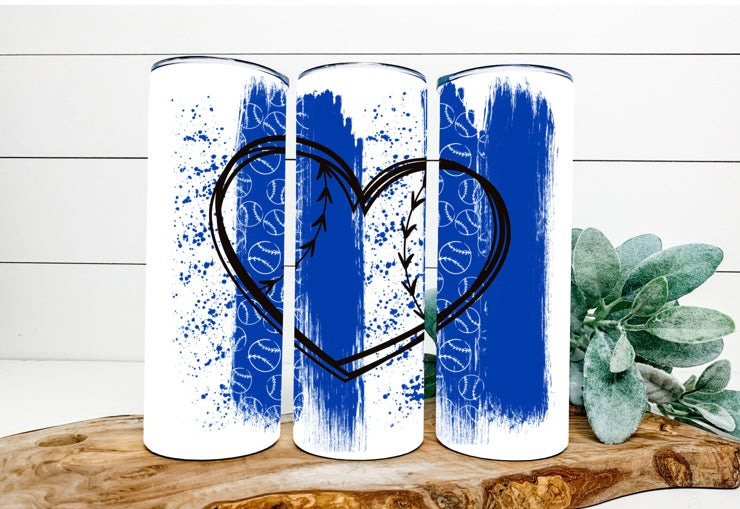 Baseball Heart Blue Brushstrokes Background Tumbler Sublimation Print