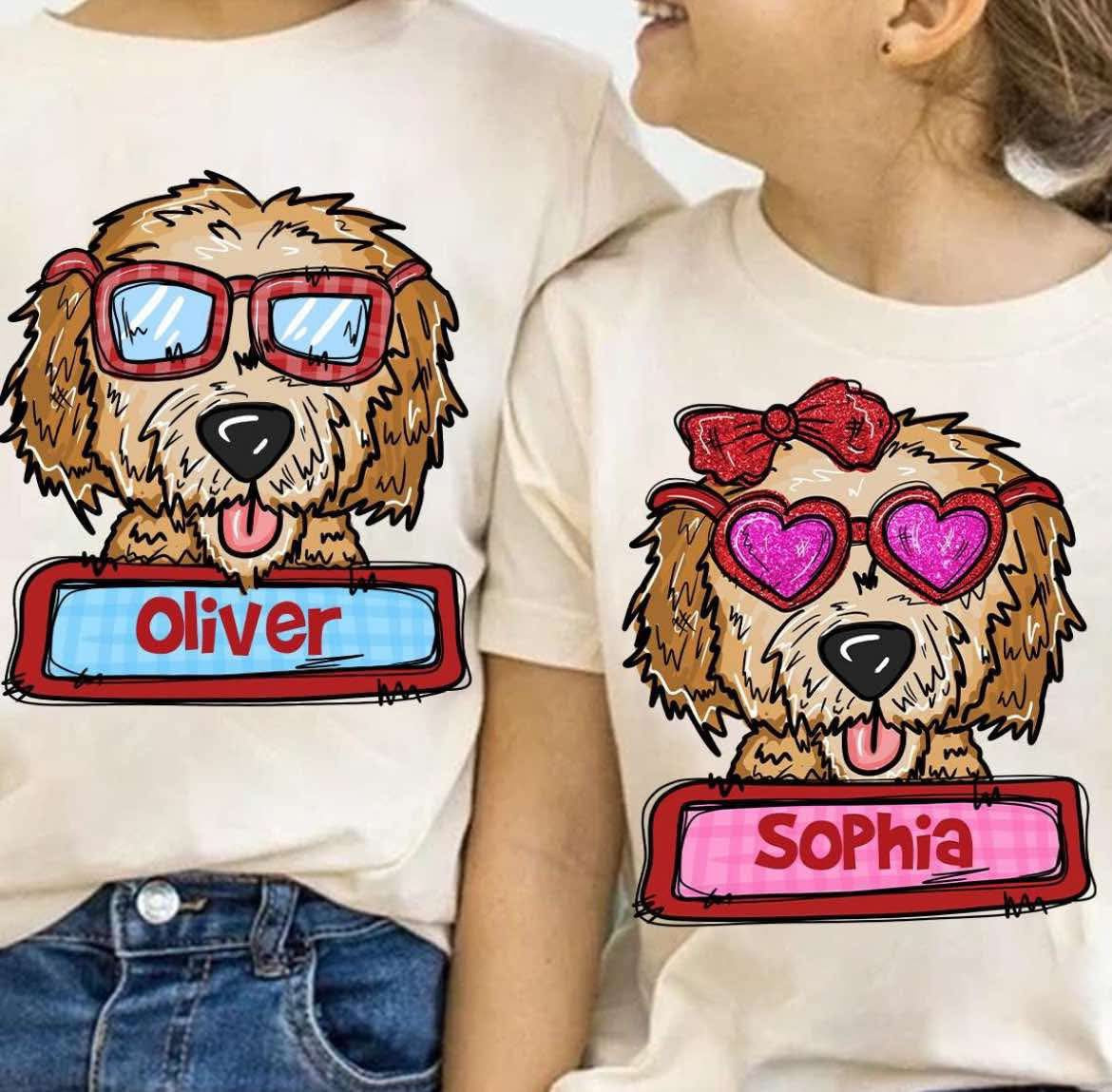 Kids Custom Girl Dog Valentines Name Top