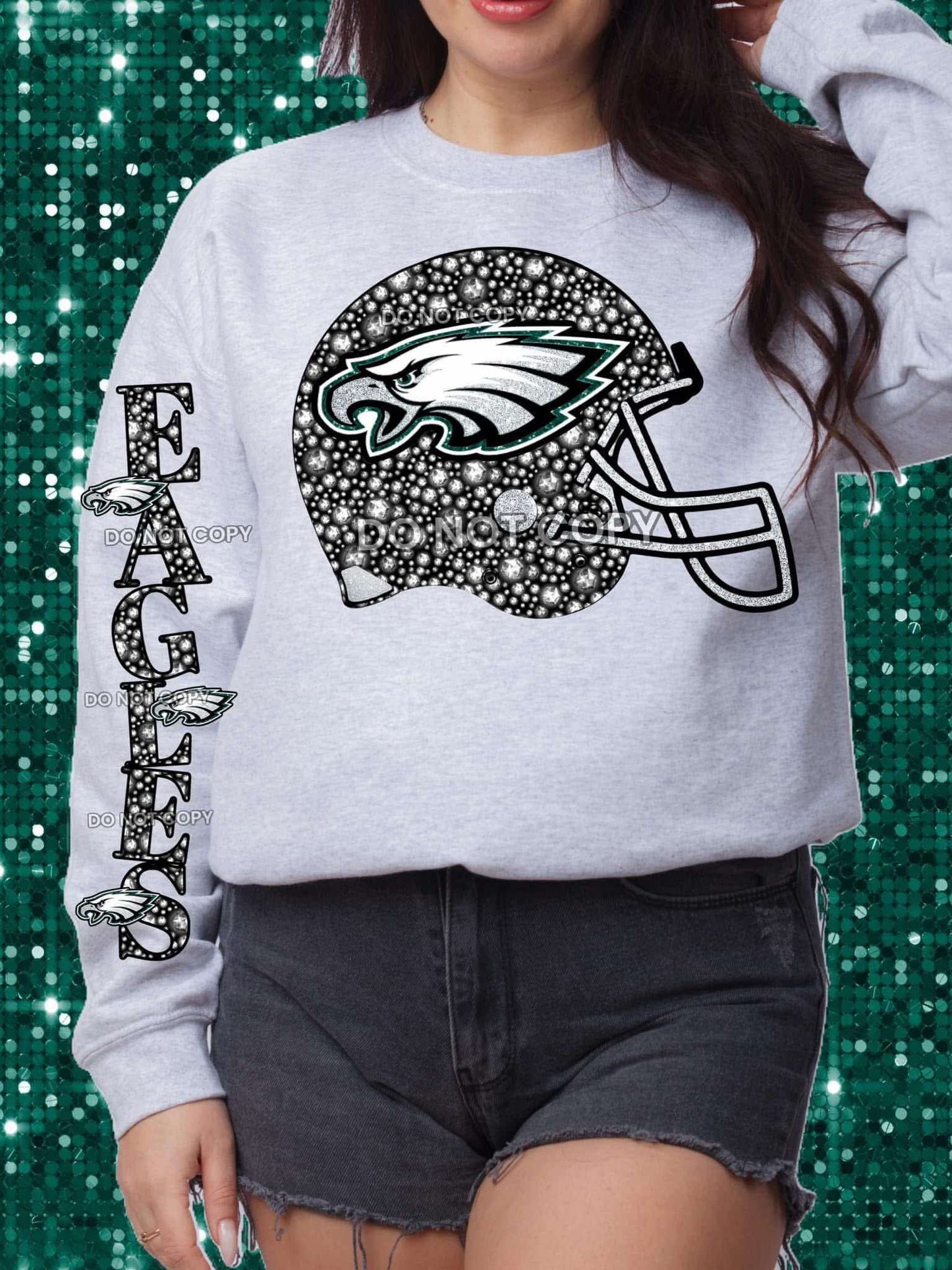 DTF Print- Eagles Helmet Faux Rhinestone