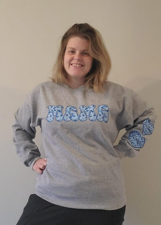 WS Completed Blue Mama Faux Embroidery with Kids Names Top