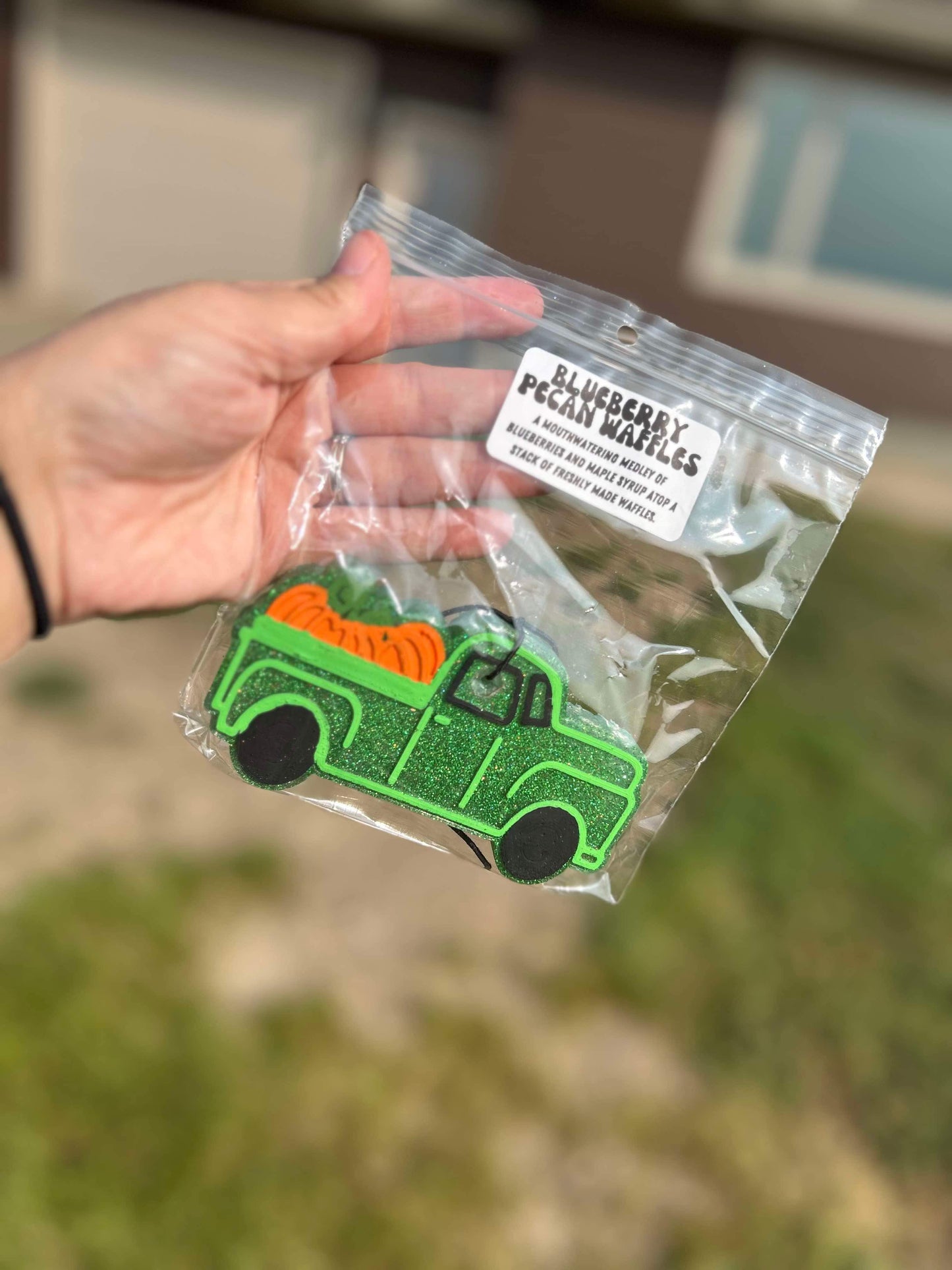 Green Pumpkin Truck Freshie in Blueberry Pecan Waffles