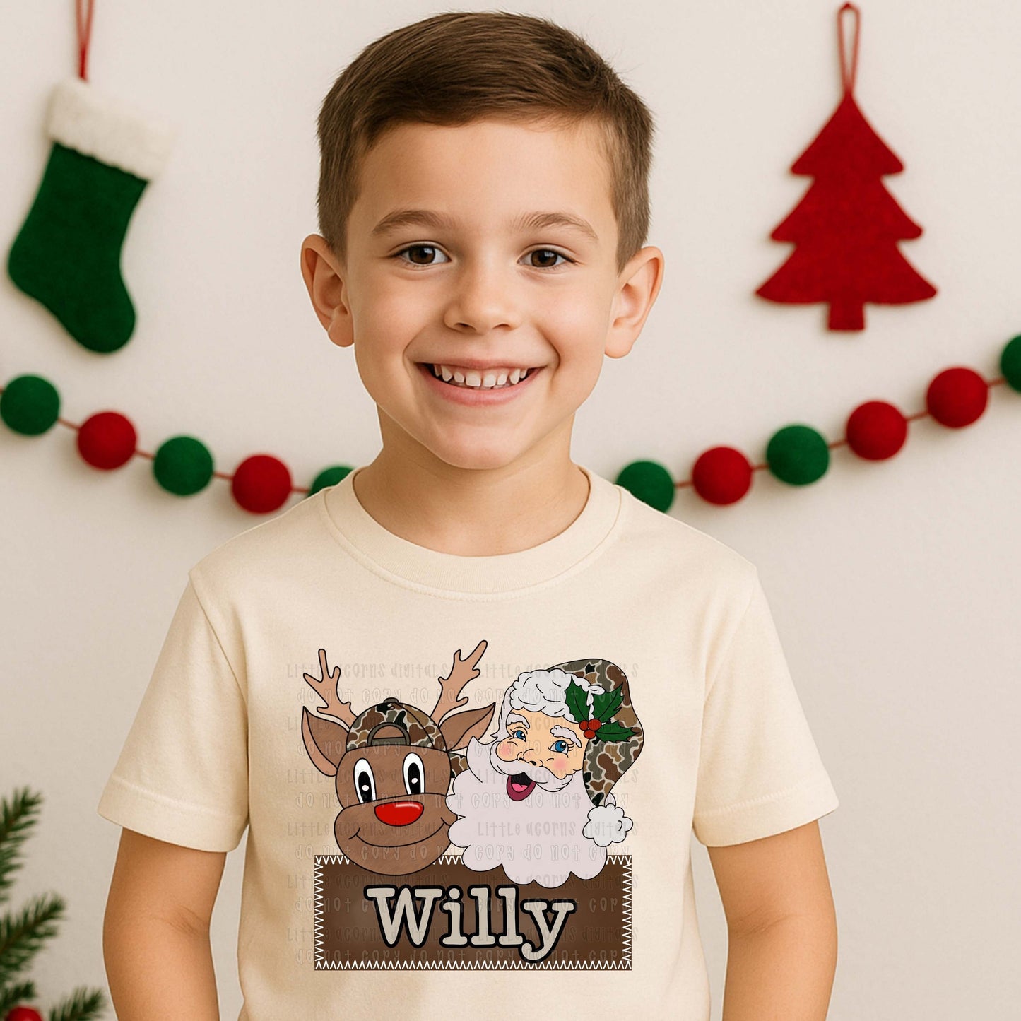 Camo Christmas Santa Name Kids Top