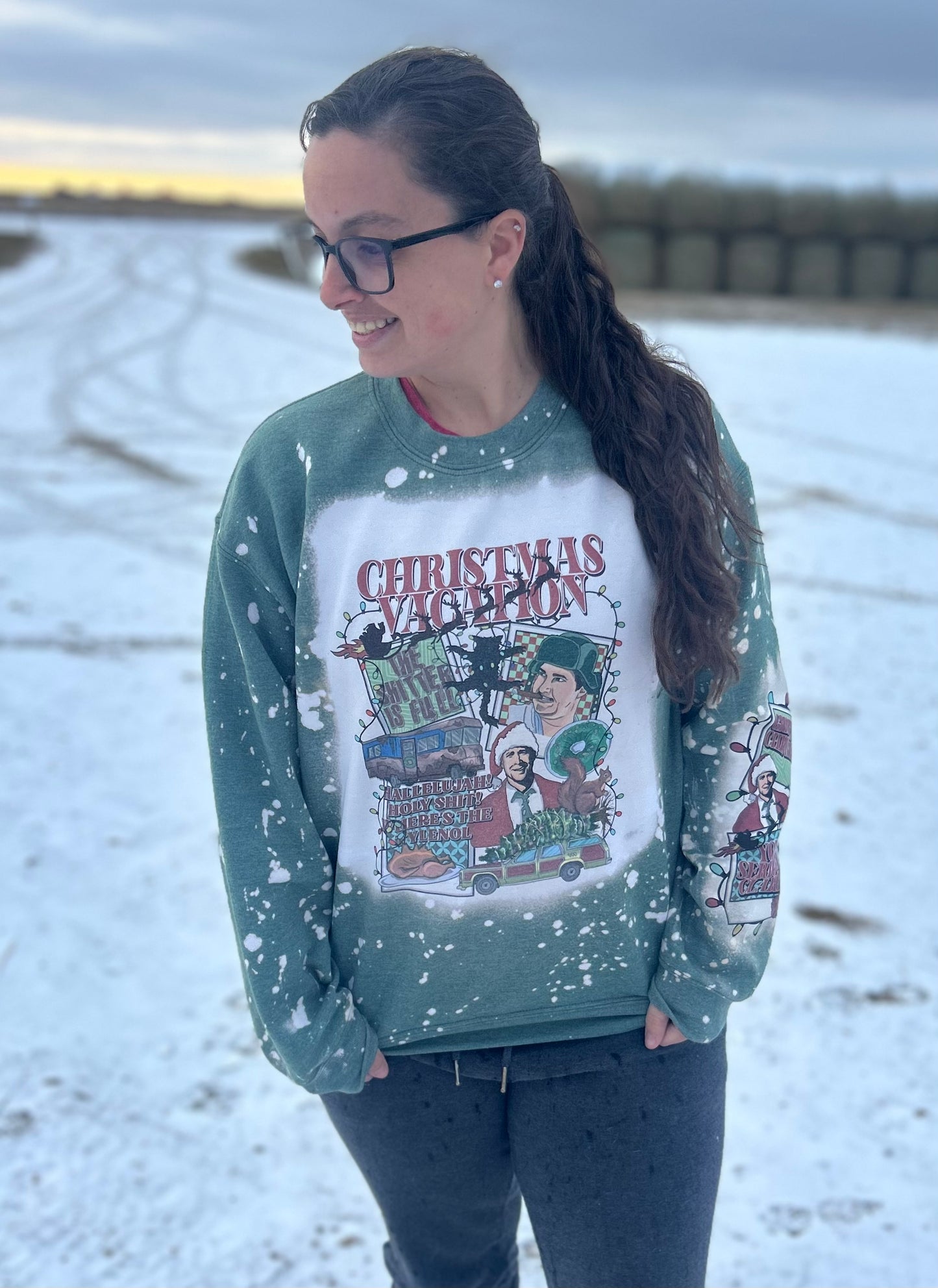 Christmas Vacation Bleached Sweatshirt in Green