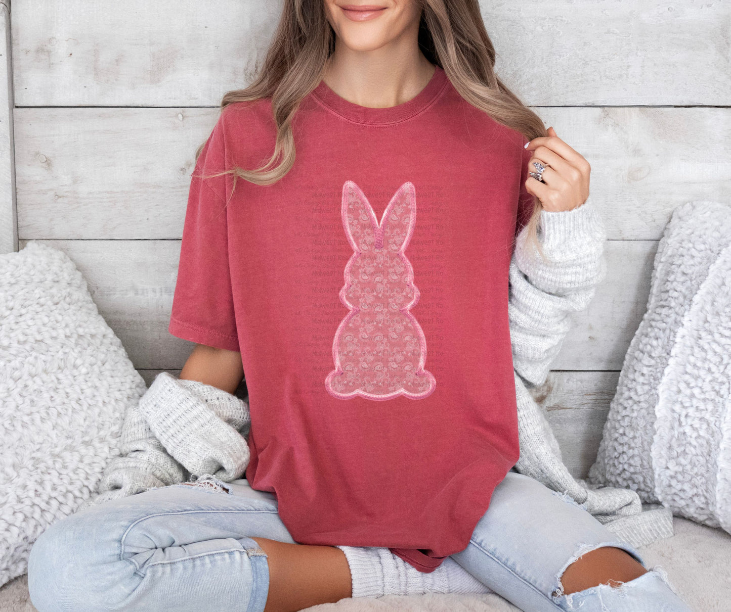 DTF Print - Faux Embroidered Lace Bunny