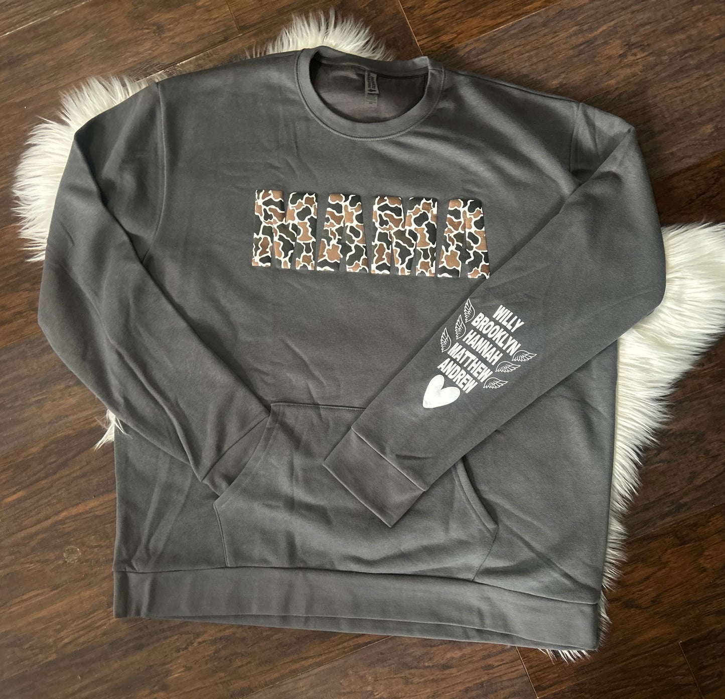 Camo Print Mama Puff Printed with Kids Names Top