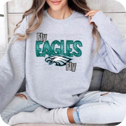 DTF Print - Fly Eagles Fly Faux glitter