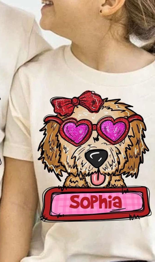 WS Completed Kids Custom Girl Dog Valentines Name Top