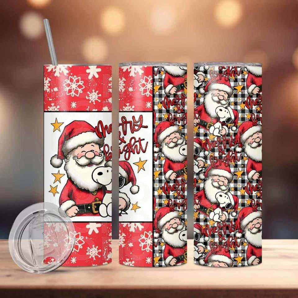 Merry & Bright Santa & Dog Tumbler Sublimation Print