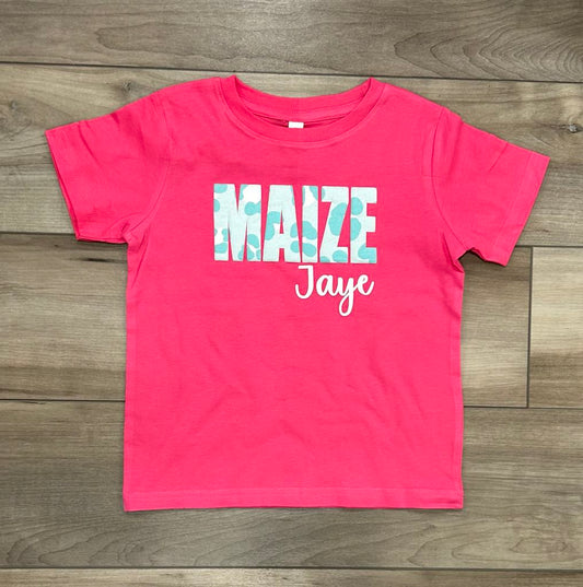 WS Completed Kids Teal Leopard Name Puff Printed Top