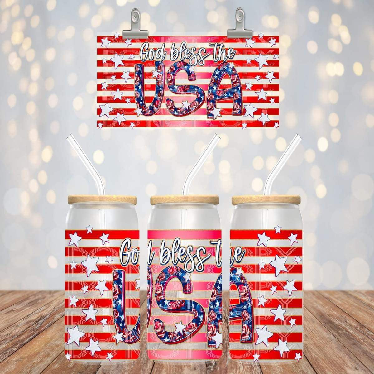 USA 16oz Glass Can with Bamboo Lid