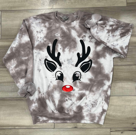 WS Completed Kids Reindeer Puff Printed Face Tie Dye Top